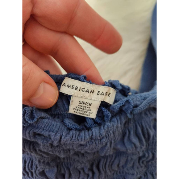 American Eagle Outfitters Womens Crop Top Blue Sleeveless Smocked Ruffles S - Picture 5 of 6